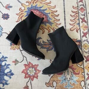 MIA Black Sock Ankle Boots Melody Square Toe Chunky Block Heeled Booties Size 7